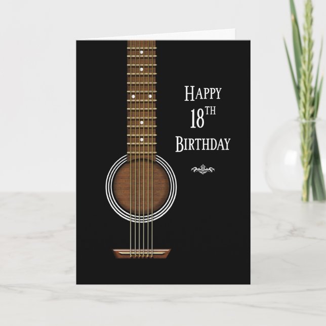 Birthday, 18th, Black Acoustic Guitar Card (Front)