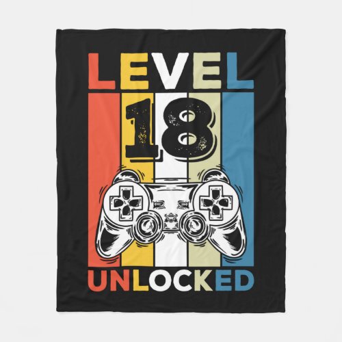 Birthday 18th Level Unlocked 18 Gaming Vintage Fleece Blanket