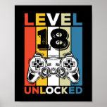 Birthday 18th Level Unlocked 18 Gaming Vintage Poster<br><div class="desc">Birthday 18th Level Unlocked 18 Gaming Vintage</div>