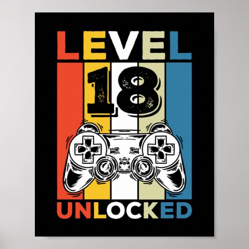 Birthday 18th Level Unlocked 18 Gaming Vintage Poster