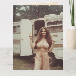 BIRTHDAY 1970'S CURVY HIPPIE GIRL GREETING CARD