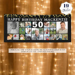 Birthday 19 Photo Collage Black Gold Confetti Banner<br><div class="desc">Celebrate any age birthday for him or her with a fun photo collage banner sign featuring 19 square pictures of photo memories through the years and personalized with your custom text and their age. The design features gold confetti and your custom text in your choice of colors (shown in white...</div>