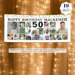Birthday 19 Photo Collage Gold Confetti Custom Banner<br><div class="desc">Celebrate any age birthday for him or her with a fun photo collage banner sign featuring 19 square pictures of photo memories through the years and personalized with your custom text and their age. The design features gold glitter confetti and editable black text against a changeable white background. PHOTO TIP:...</div>