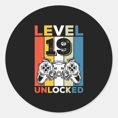 Birthday 19th Level Unlocked 19 Gaming Vintage Classic Round Sticker