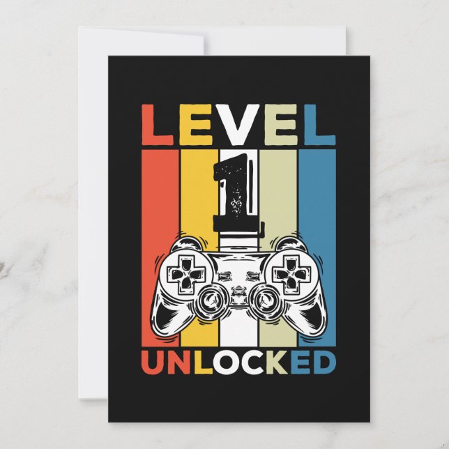 Birthday 1st Level Unlocked 1 Gaming Vintage Invitation (Front)