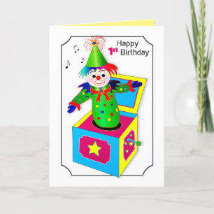 Birthday 1st Retro Jack in the Box in Vivid Colors Card