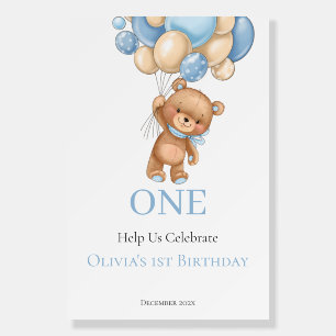 Birthday 1st Teddy Bear Balloon Boy Foam Board