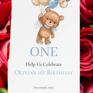 Birthday 1st Teddy Bear Balloon Boy Foam Board