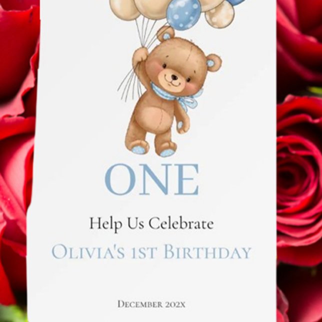 Birthday 1st Teddy Bear Balloon Boy Foam Board (Celebrate your little one’s first birthday with a charming teddy bear balloon boy foam board.)