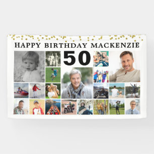 Birthday 21 Photo Collage Gold Confetti Custom Banner