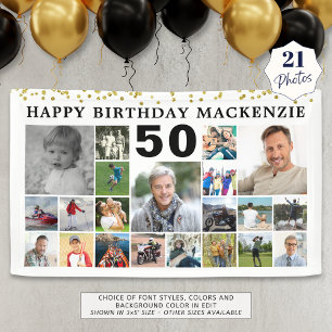 Birthday 21 Photo Collage Gold Confetti Custom Banner