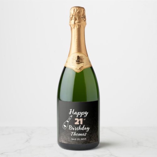 Birthday 21 st Men Black White Elegant Custom Sparkling Wine Label