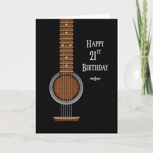 Birthday 21st Black Acoustic Guitar Card