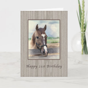Birthday, 21st, Brown Horse with Bridle Card