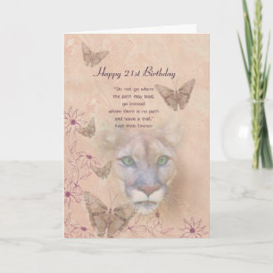 Birthday, 21st, Cougar and Butterflies Card