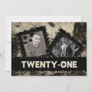 BIRTHDAY 21ST INVITATION - GRUNGE - TWO PHOTOS