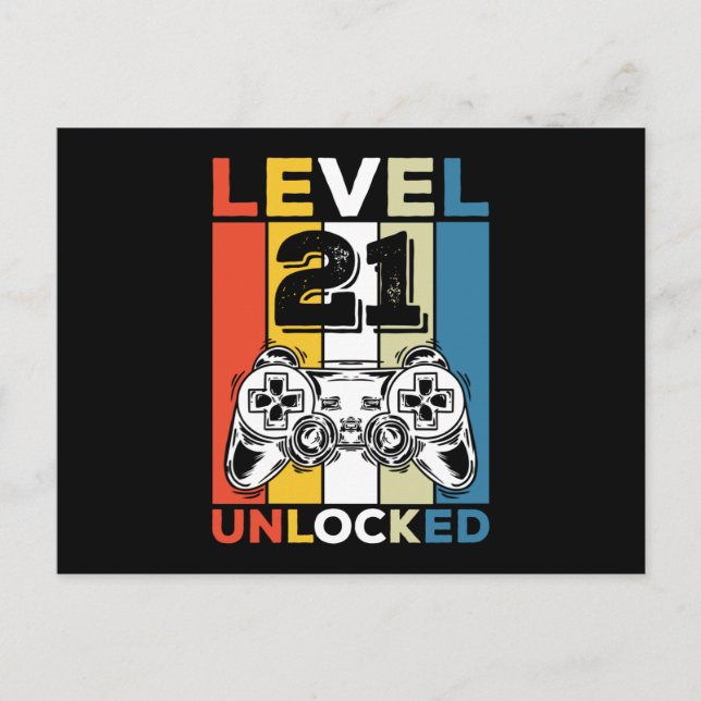 Birthday 21st Level Unlocked 21 Gaming Vintage Postcard (Front)