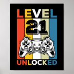 Birthday 21st Level Unlocked 21 Gaming Vintage Poster<br><div class="desc">Birthday 21st Level Unlocked 21 Gaming Vintage</div>