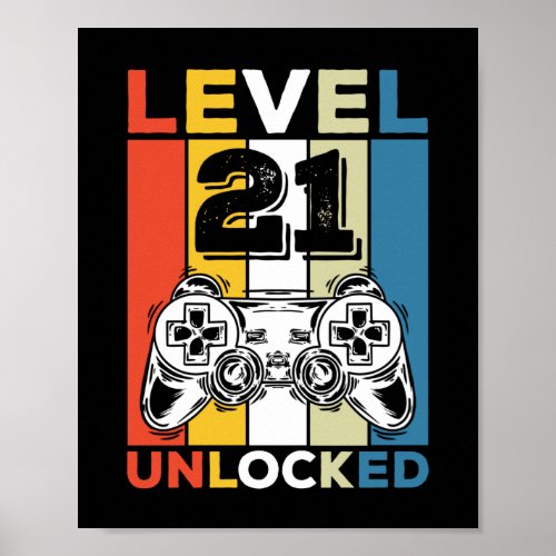 Birthday 21st Level Unlocked 21 Gaming Vintage Poster