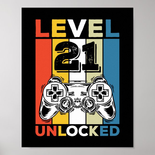 Birthday 21st Level Unlocked 21 Gaming Vintage Poster (Front)