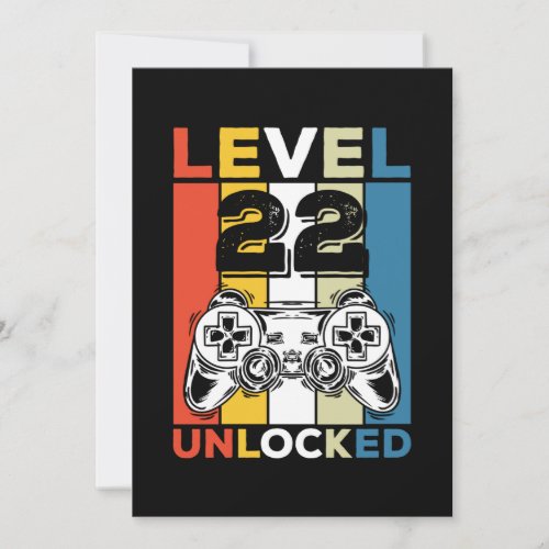 Birthday 22nd Level Unlocked 22 Gaming Vintage Invitation
