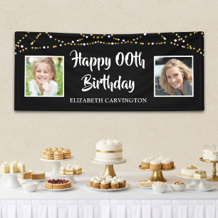 Birthday 2 Photos Black Gold Lights Personalized Banner