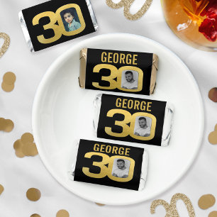 Birthday 30th black gold now and then photo name hershey's miniatures