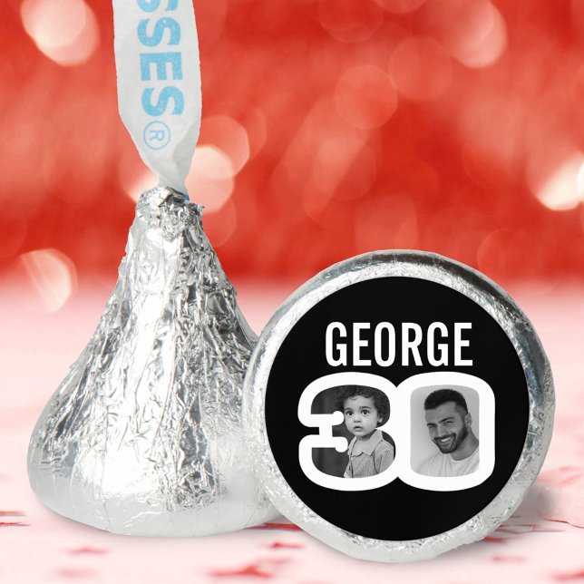 Birthday 30th black white now and then photo name hershey®'s kisses® (Creator Uploaded)