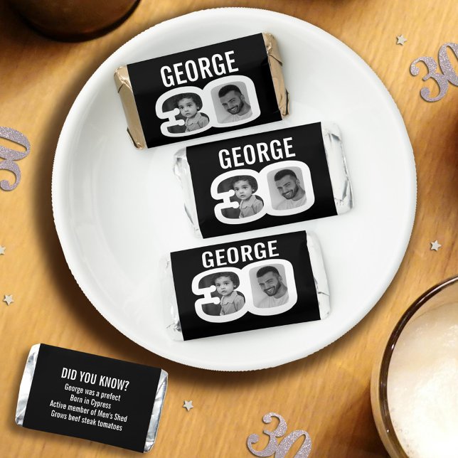 Birthday 30th black white now and then photo name hershey's miniatures (Creator Uploaded)
