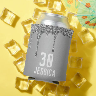 Birthday 30th Elegant Silver Modern Elegant Favors Can Cooler