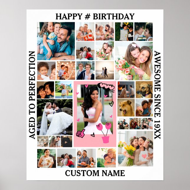 Birthday 31 Photo Collage Custom Personalized Poster (Front)