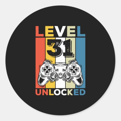 Birthday 31st Level Unlocked 31 Gaming Vintage Classic Round Sticker
