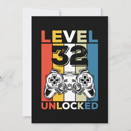 Birthday 32nd Level Unlocked 32 Gaming Vintage Invitation