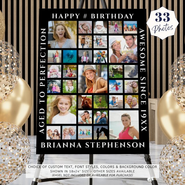 Birthday 33 Photo Collage Custom Personalized Foam Board (Creator Uploaded)