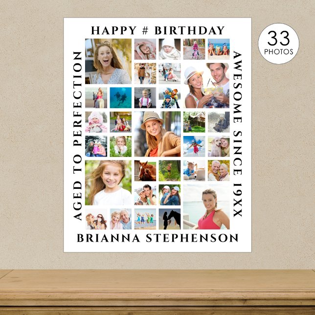 Birthday 33 Photo Collage Custom Personalized Poster (Creator Uploaded)