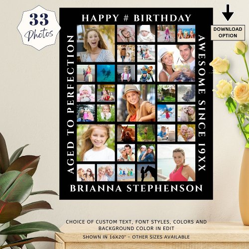 Birthday 33 Photo Collage Custom Personalized Poster
