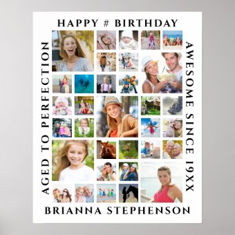 Birthday 33 Photo Collage Custom Personalized Poster | Zazzle