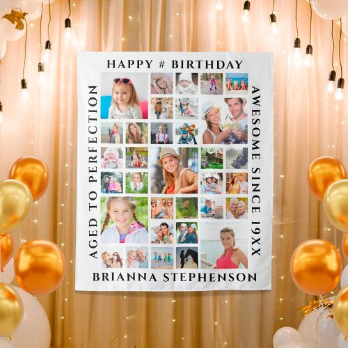 Birthday 33 Photo Collage Party Backdrop