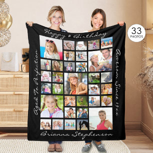 Birthday 33 Photo Collage Personalized Custom Fleece Blanket