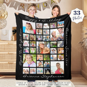 Birthday 33 Photo Collage Personalized Custom Fleece Blanket