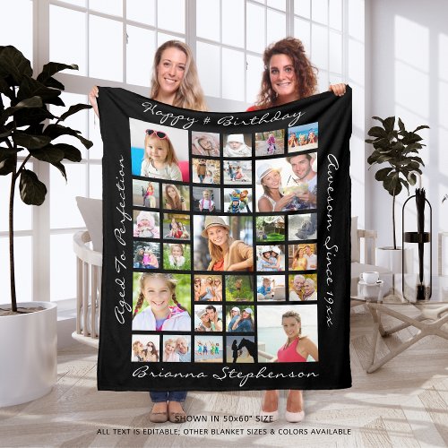 Birthday 33 Photo Collage Personalized Custom Fleece Blanket