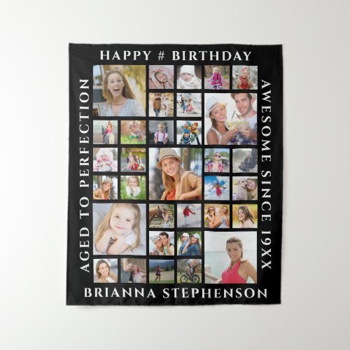 Birthday 33 Photo Collage Personalized Your Color Tapestry