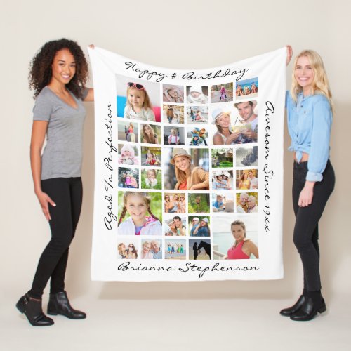 Birthday 33 Photo Collage Sayings Personalized Fleece Blanket