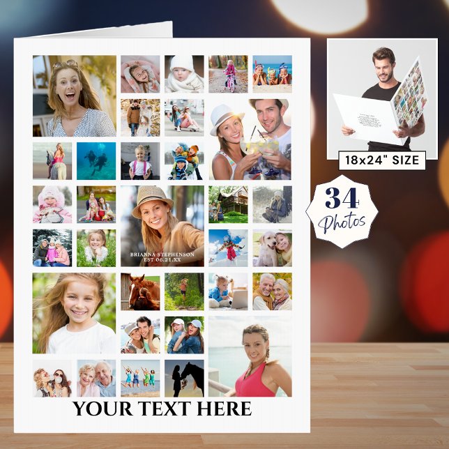 Birthday 34 Photo Collage Custom Giant Card (Creator Uploaded)