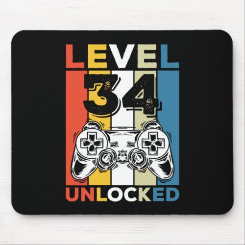 Birthday 34th Level Unlocked 34 Gaming Vintage Mouse Pad