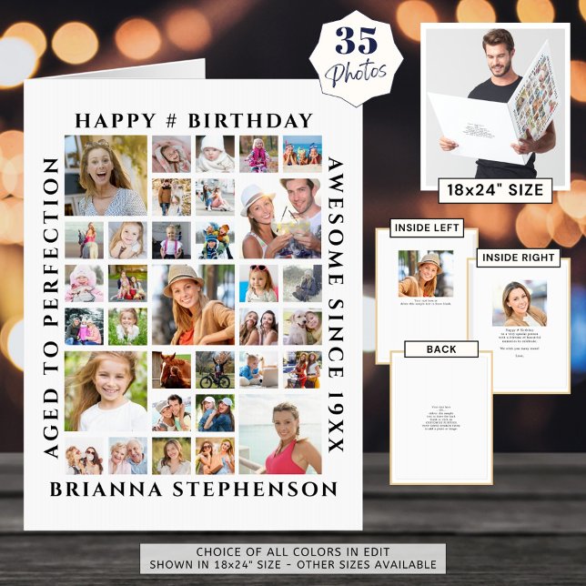 Birthday 35 Photo Collage Personalized Custom Card (Creator Uploaded)