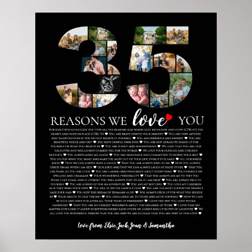 birthday 35 reasons why we love you photo collage poster