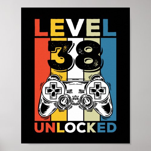 Birthday 38th Level Unlocked 38 Gaming Vintage Poster