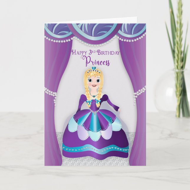 Birthday, 3rd Princess Dressed in Purple Blue Gown Card (Front)