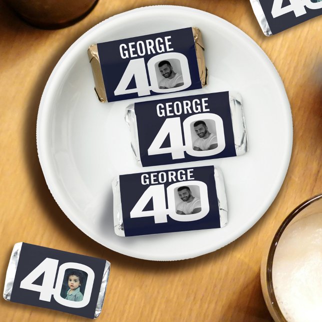 Birthday 40th black white now and then photo name hershey's miniatures (Creator Uploaded)